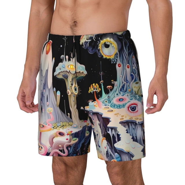 Fotbe Cute Mushroom Landscape Traje de Baño para Hombre – Shorts de Natación de Secado Rápido con Forro y Bolsillos-Small
