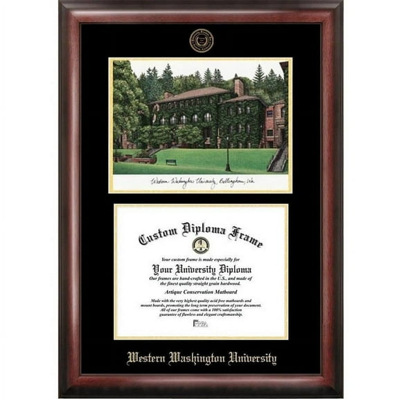 Western Washington University 8.5" x 11" Gold Embossed Diploma Frame with Campus Images Lithograph