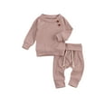thumbnail image 2 of Qiylii Newborn Baby Ribbed Clothes Set Long Sleeve Tops+Drawstring Pants, 2 of 7