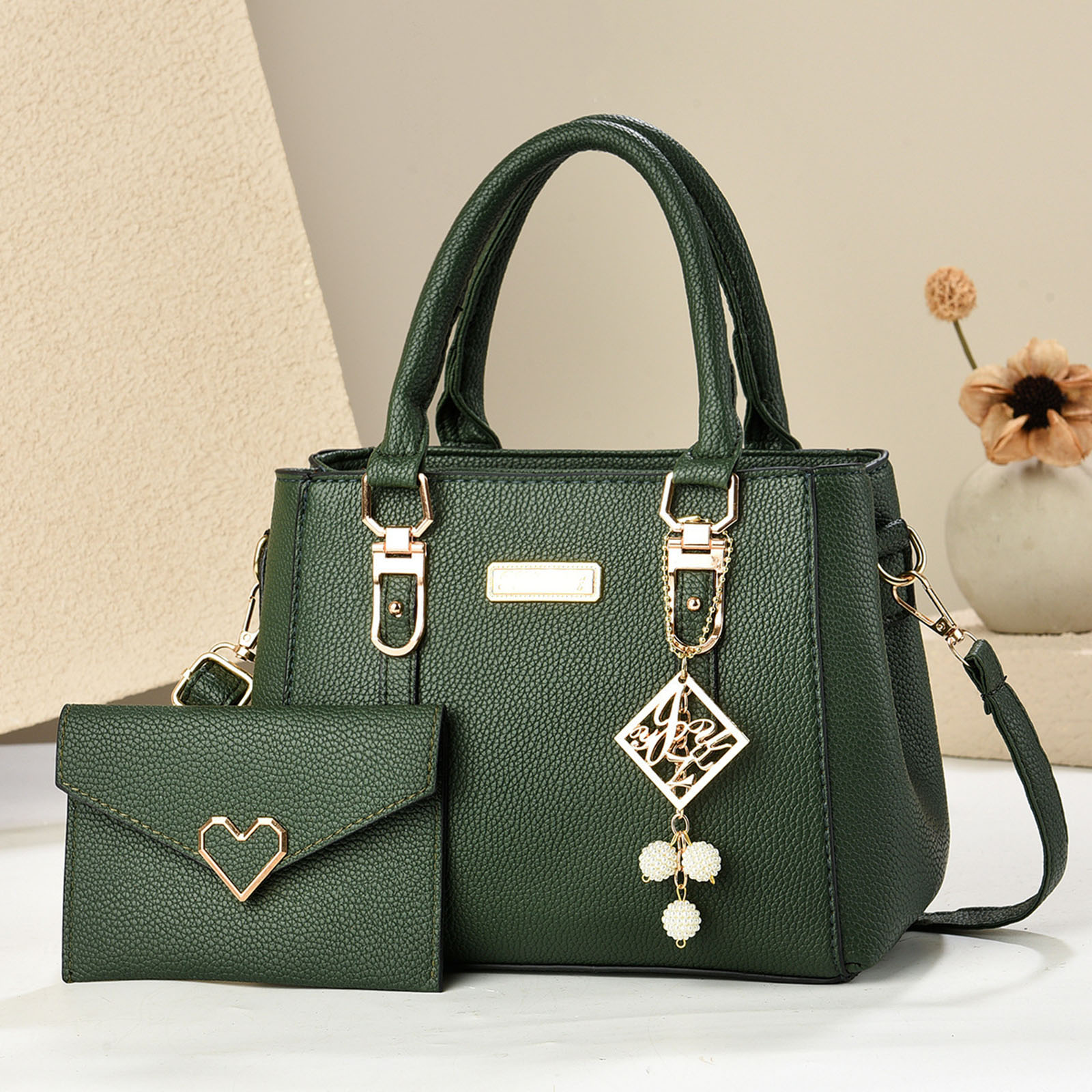 Faraee Women Handbag Wallet Tote Shoulder Hobo Bag Top Handle Satchel Purse Set 2Pcs for Ladies Green