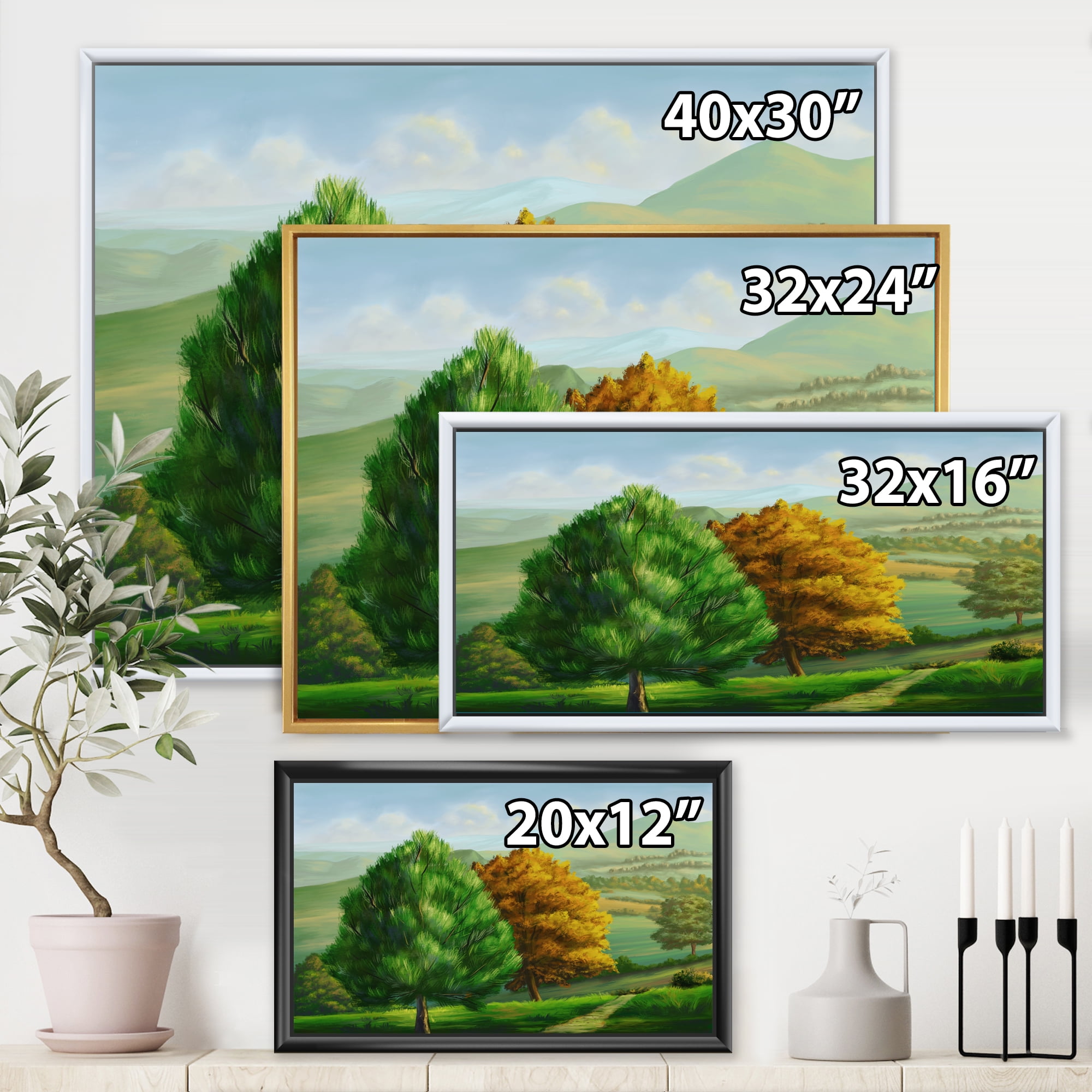 Designart 'VIbrant Trees With Country Scenery' Traditional Framed Canvas Wall Art Print