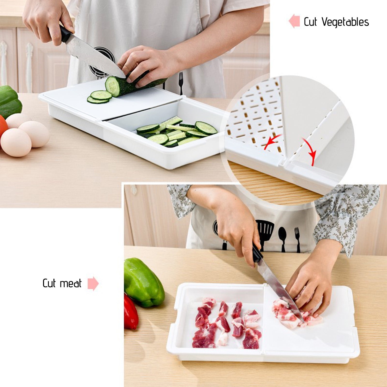 Tagliere 3 In 1 Pieghevole Con Ciotola E Scolapasta - Grigio - Nuovo UK