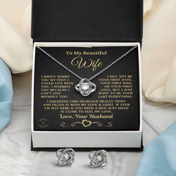 Gift for Wife "I Can't Live Without You" Love Knot Necklace With Earring Set