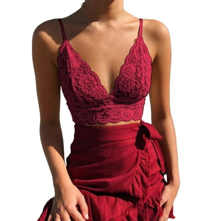 BKQCNKM Lace Bra Push Up Bra Lace Tank Tops for Women Ladies New Sexy Camisole Lace Small Vest See Through Large Size Sexy Underwear Soft and Skin Friendly Comfortable Red M