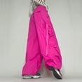 thumbnail image 4 of Hpapadks Womens Pants Low Waist Wide Leg Solid Baggy Cargo Pant Streetwear Womens Slacks Hot Pink S, 4 of 6