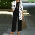 thumbnail image 3 of KDDYLITQ Womens Summer Outfits 3 Piece Open Front Long Sleeve Floral Jacket Matching Straight Leg Pant Vocation Casual Lounge Sets with Pockets White M, 3 of 6