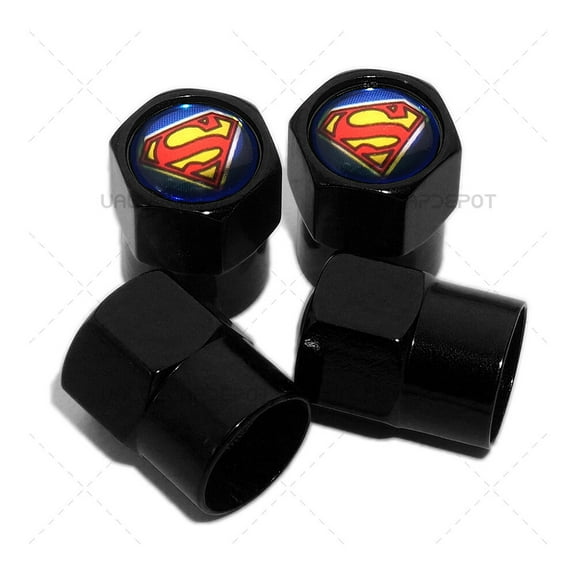 4pcs Hex Superman Car Wheels Tire Air Valve Caps Stem Dust Cover Decor Black