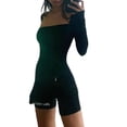 thumbnail image 2 of Franhais Women's Short Jumpsuit Letter Print Square Neck Slim Fit Long Sleeve Knitted Style Bodysuit, 2 of 8