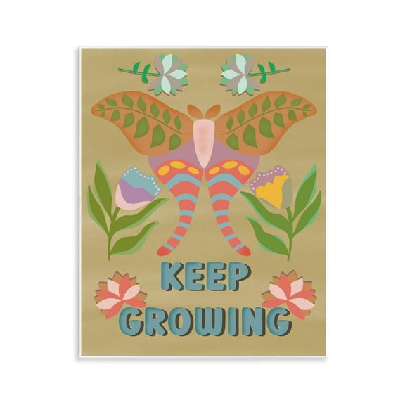 Stupell Industries Keep Growing Butterfly Quotes and Sayings Painting Unframed Art Print Wall Art, 11 x 14