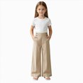 thumbnail image 3 of KPOPLK Girls High Waisted Uniform Pants Kids Wide Leg Dress Pants Casual Trousers with Pockets 3-14 Years Khaki Size 10-11 Years, 3 of 6