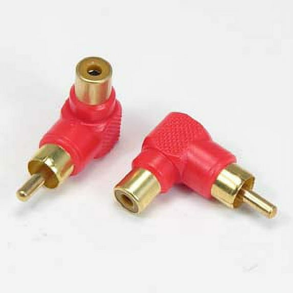 ACCL RCA Male/Female Right Angle Adapter, Red, 10 Pack