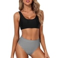 thumbnail image 4 of MKLEKYY Trajes De Baño Mujer 2 Piezas Women Two Piece Neck Bikini Crop Top High Cut Swimsuit Sporty High Waisted Bathing Suit With Bottoms, 4 of 5