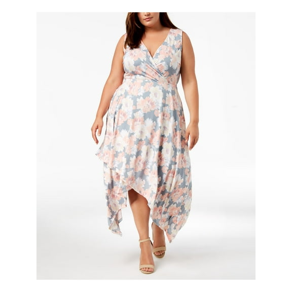 LOVE SQUARED $59 Womens New 1335 Pink Printed A Line Hi-Lo Dress 2X Plus B B