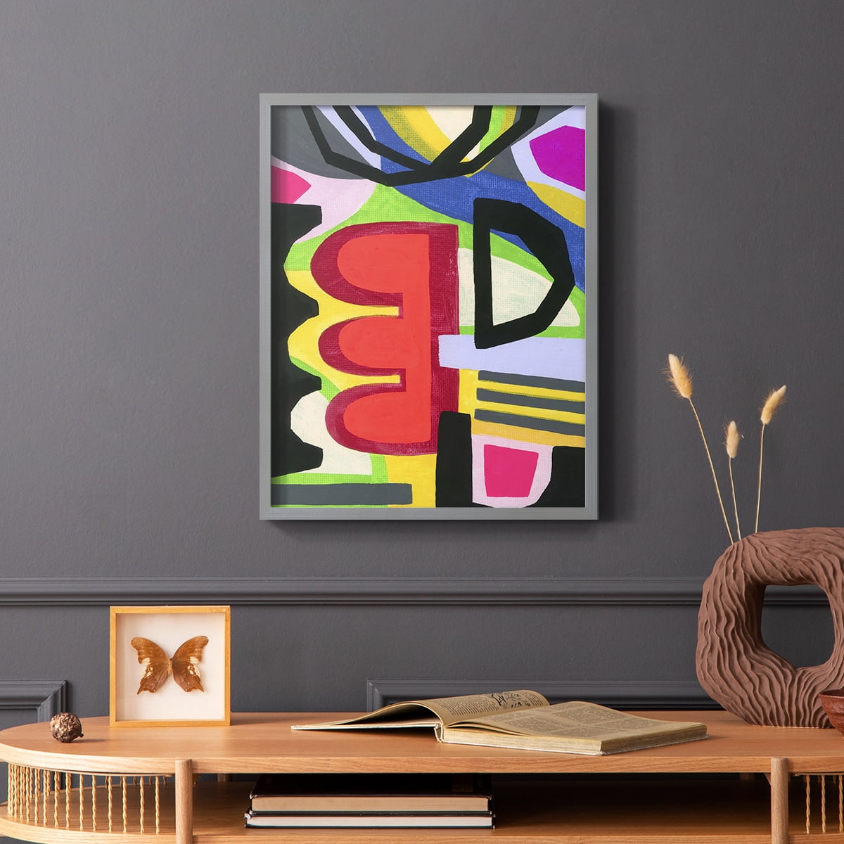 Bold Shape Shift I Framed Print in Gray Solid Wood Framed Print No Nail Hanging