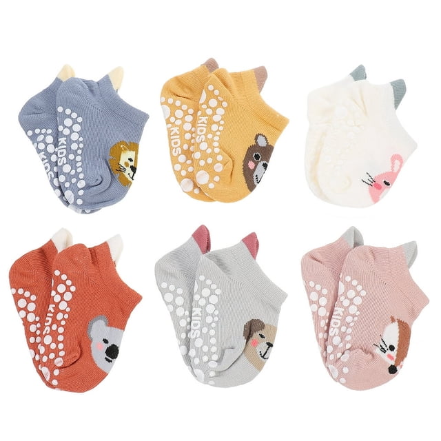 HLONK 6 Pairs Baby Socks Infant Cotton Low-cut Calcetas Antideslizante Para Bebe White for Boys 0-6 Months Preemie