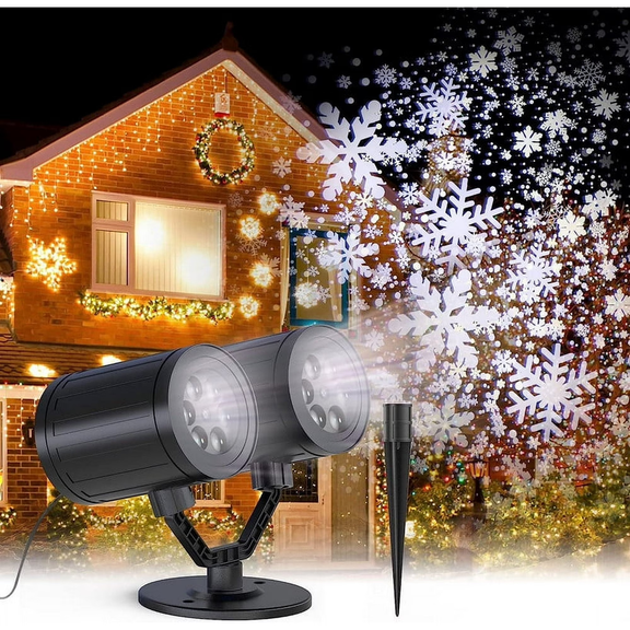 Christmas Snowflake Projector Lights, Double Head Led Snowfall Show Outdoor, Christmas Decorations, Ideal for Xmas Holiday Party Wedding Garden Patio