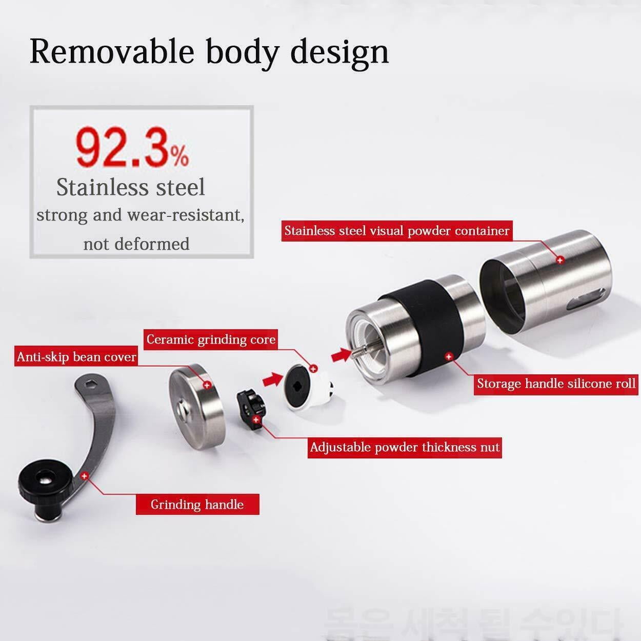 Manual Stainless Steel Coffee Grinder Adjustable Settings Portable for Camping