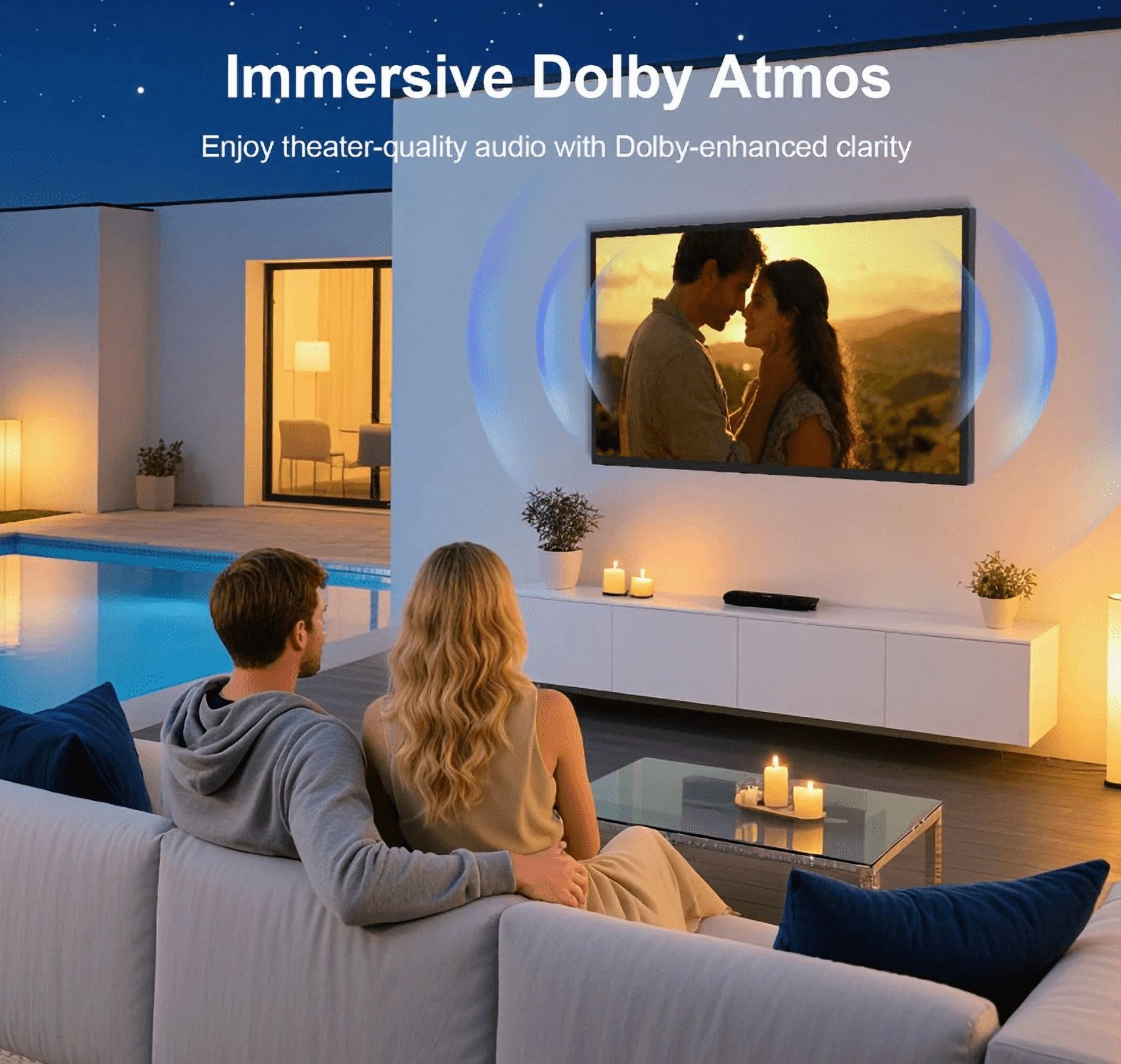 65" Outdoor TV, 4K UHD Smart TV, IP65 Waterproof, 2500nits High Brightness Suitable For Full Sun, Built-in Voice Assistant & Dolby Atmos