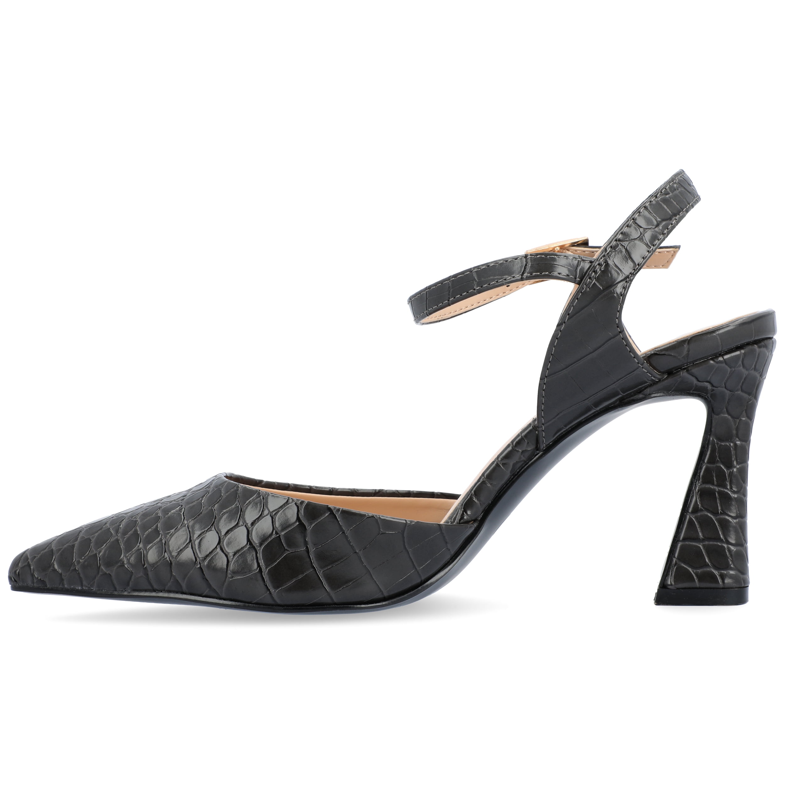 Journee Womens Nixey Croco Texture Buckle Pointed Toe Pumps, Widths Available