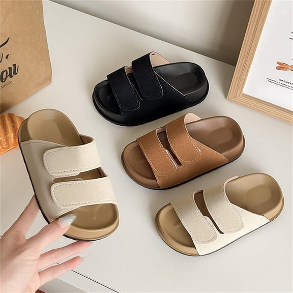 Baby Sandals Fashion Thick Sole Outdoor Indoor Slide Sandals Adjustable Straps Kids Slippers Beige 3-4 Years