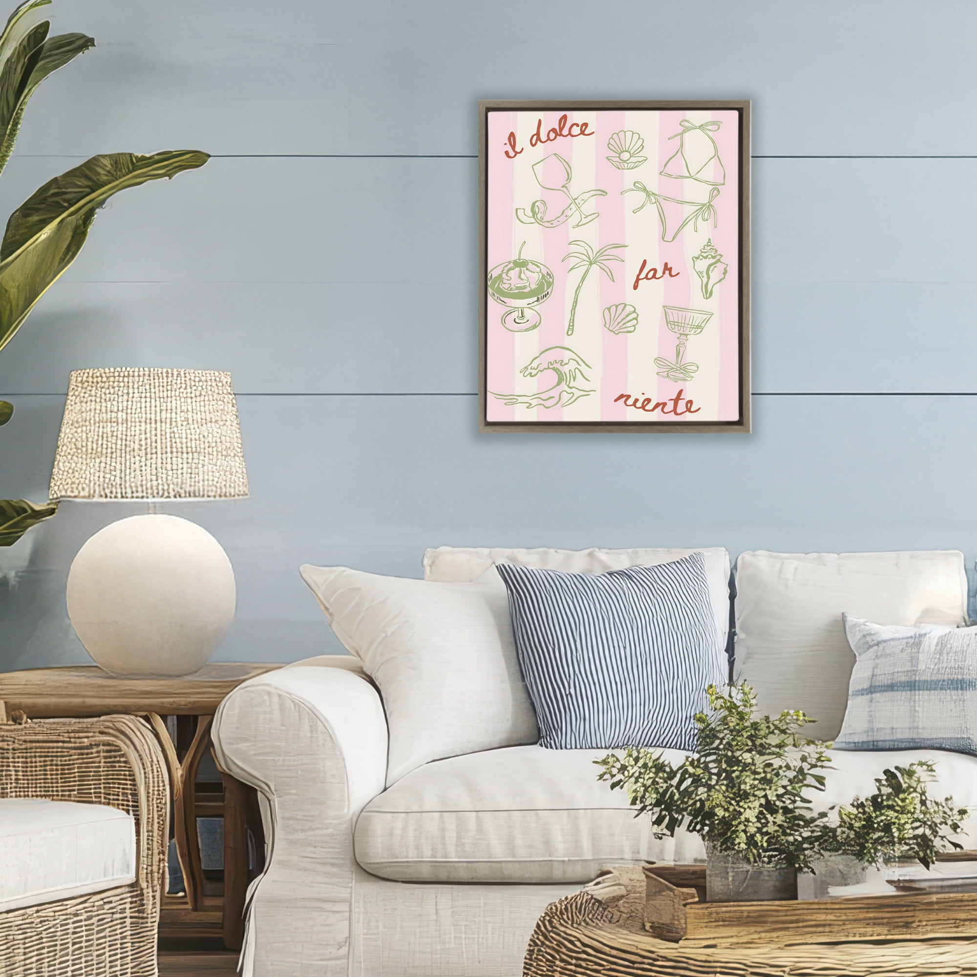 Stupell Industries Il Dolce Far Niente Beach Saying Brown Framed Floater Canvas Wall Art, design by The Prints Vibe
