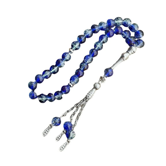 Islamics Prayer Beads 33 Tasbih Ice Cracked Glass Rosary Necklace for Muslims Worship and Spiritual Reflection