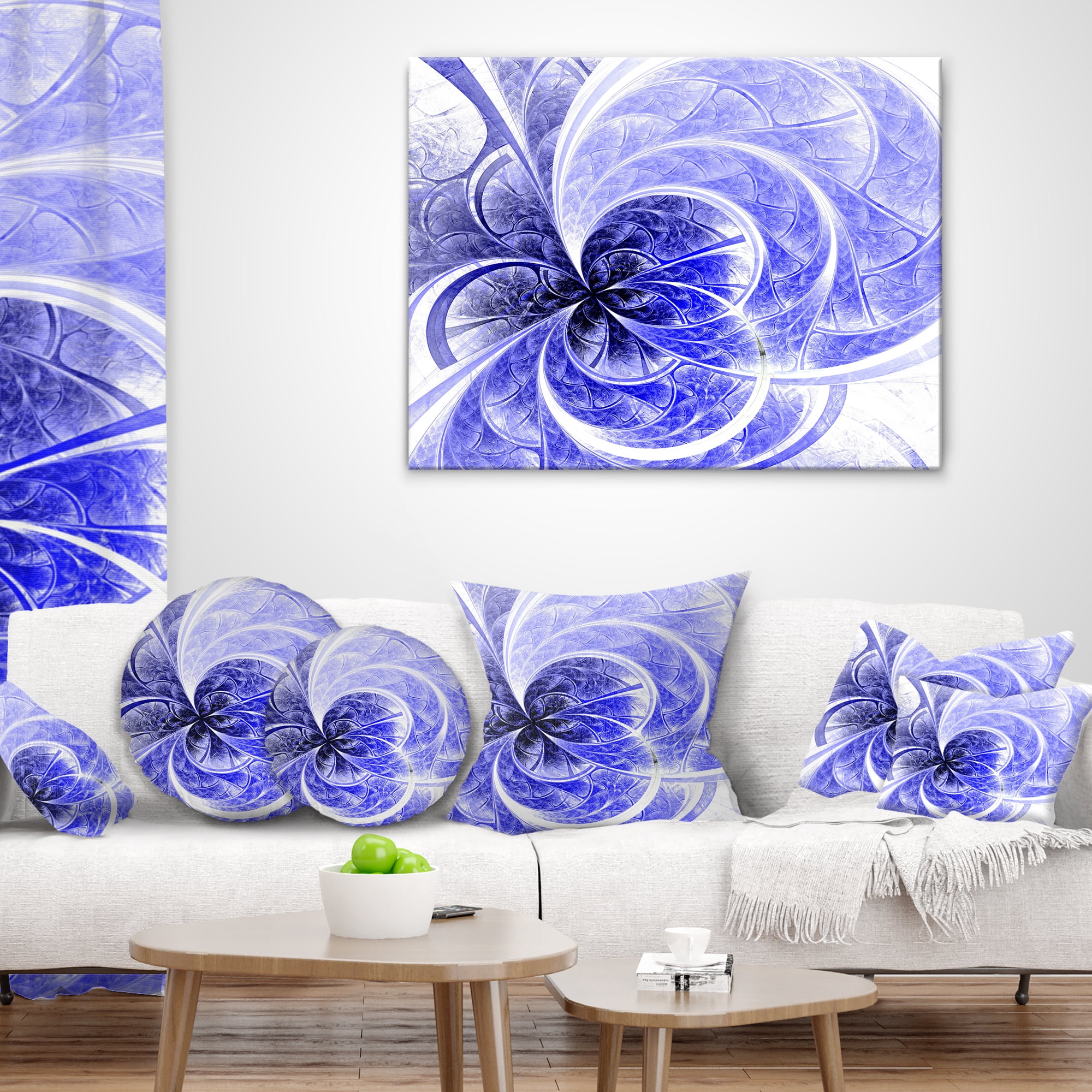 Designart Blue Light Fractal Flower Pattern - Abstract Throw Pillow - 16x16