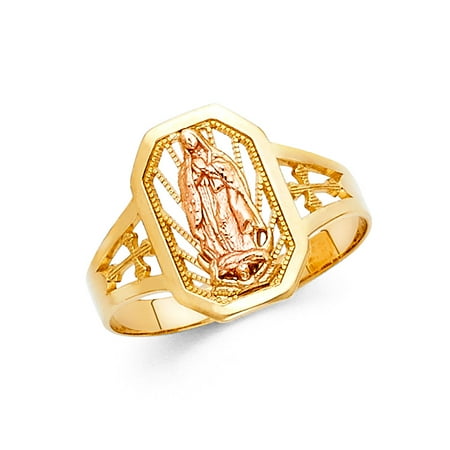 - FB Jewels 14K White and Yellow Gold Two Tone Our Lady of Guadalupe Virgin Mary Ring Size 5.5