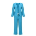 thumbnail image 4 of Breezora Women's Elegant Wide Leg Pants Suit Set 2 Piece Business Office Wear Plain Trousers with Blazer Formal Outfit L Size Sky Blue, 4 of 5