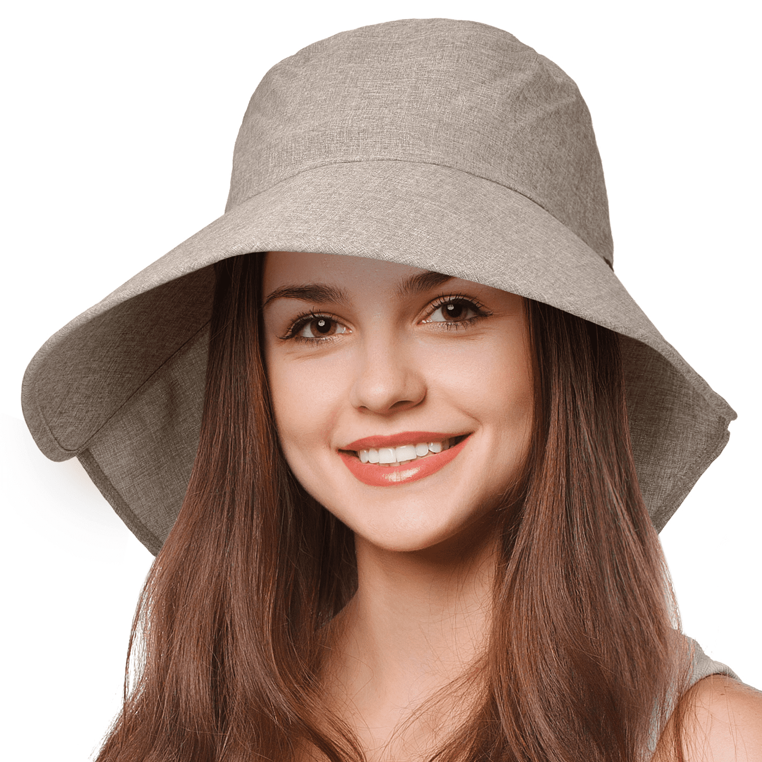 Flyou Sun Hats Foldable Beach Cap for Women UPF50 Wide Brim UV Protection Beach Hat Neck Face Flap Cap 