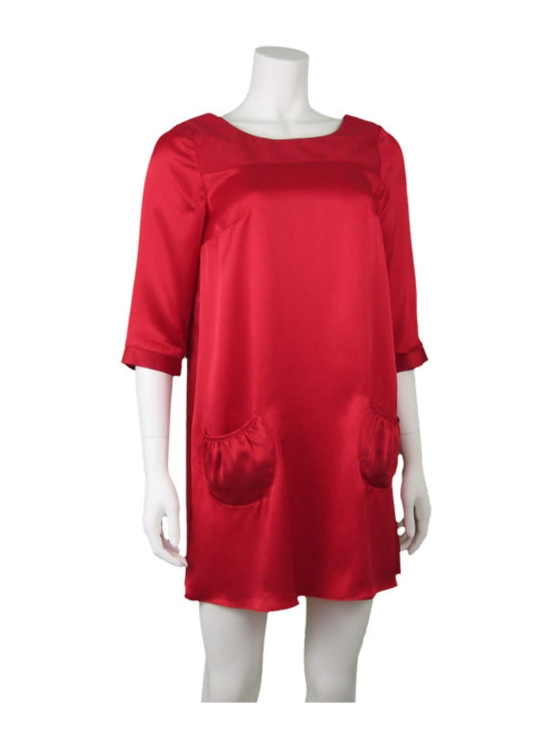 abs by allen schwartz red dress Red Satin Slip Dress Polka Dot Bias Cut Ruffle Dress ABS by Allen Schwartz  Summer Garden Wedding High Tea Evening Dress - M/L