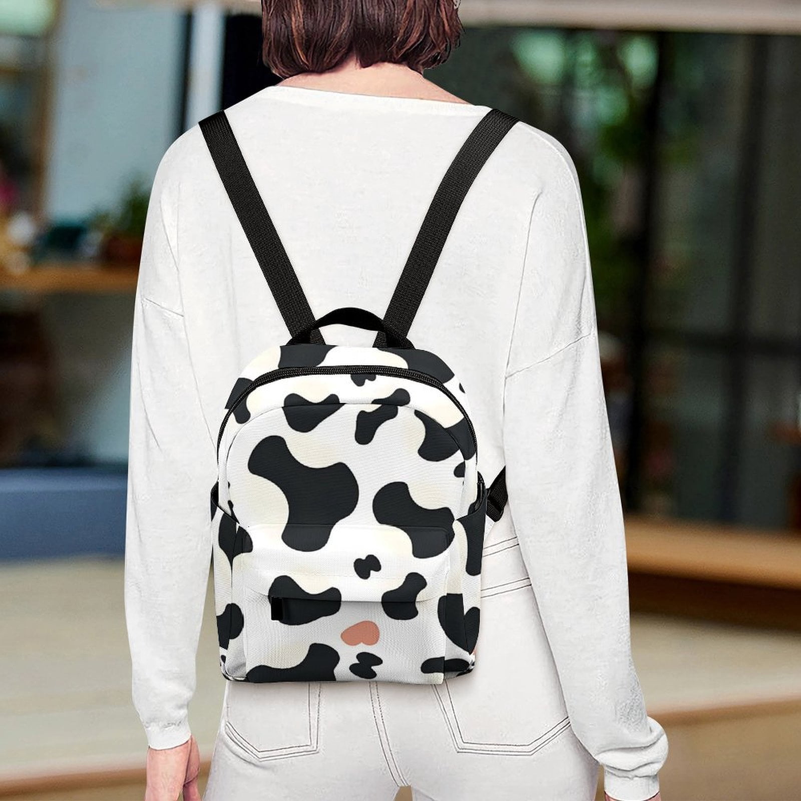 8.1×10in Casual Women'S Backpack With Anti-Contraction And Stretch For Sports Activities Travel Picnics Simple Cow Print Pattern1_3