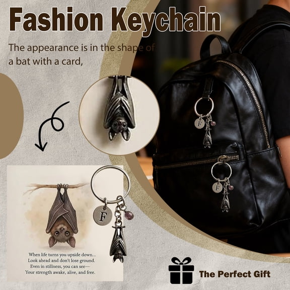 Emotional Support Keychain for Anxiety Relief - Inspirational Bat Charm with Crystal Pendant, Encouragement Gift for Women & Men (1 Keychain)