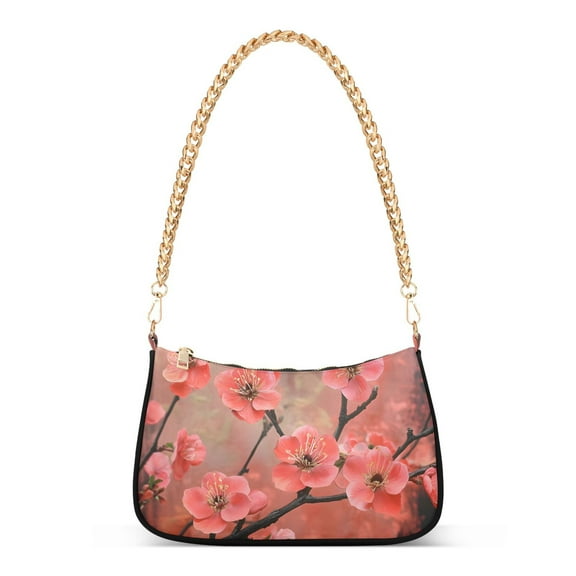 Ryvnso Cherry Flowers on Branch Womens Chain Shoulder Bag Tote Handbags Clutch Hobo Purse with Zipper for Travel