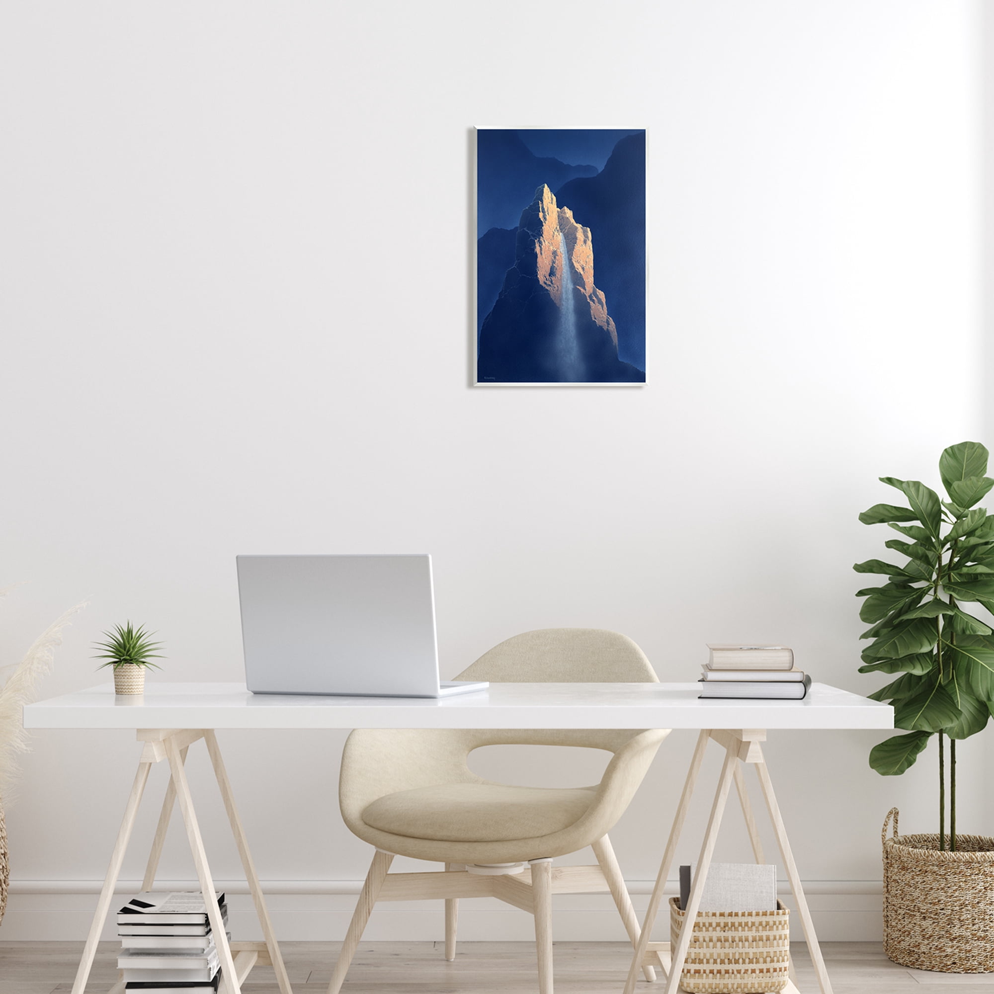 Stupell Surreal Stone Cliff Waterfall Landscape Painting Wall Plaque Unframed Art Print Wall Art