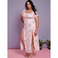 thumbnail image 2 of Plus Size Flower Print Cinched Slit Maxi Cottagecore Dress Light Pink 4X, 2 of 5