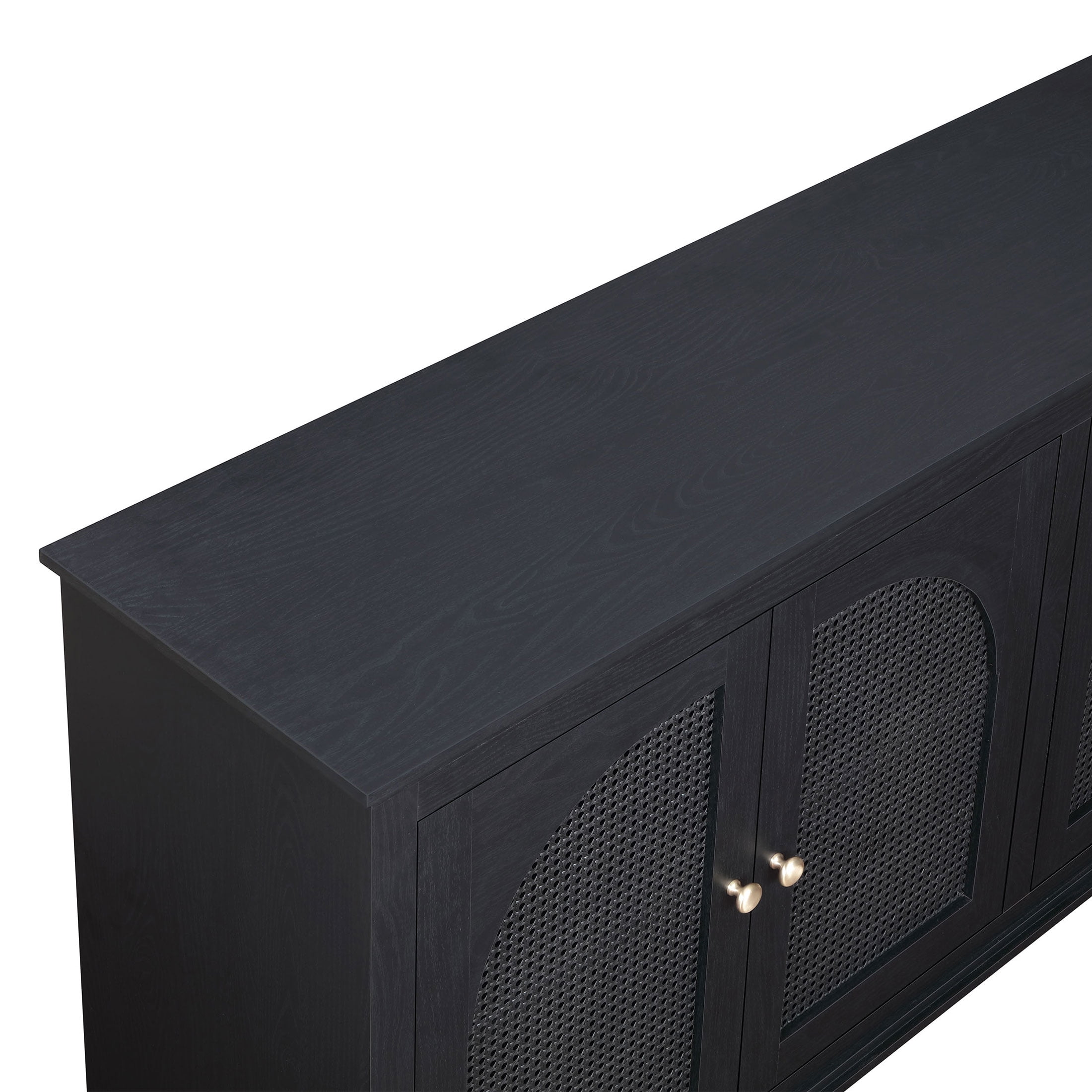 Beautiful Drew Rattan 4-Door Buffet Sideboard by Drew Barrymore, 2 Adjustable Shelves, Black Finish