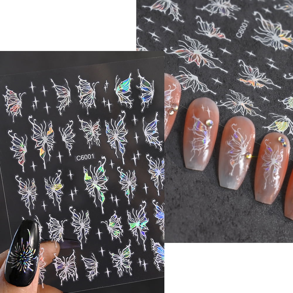 5D New Craft Butterfly Nail Art Sticker Ultra-thin Slider Decoration Transparent Decals Black/White/Pink Self Adhesive Sticker