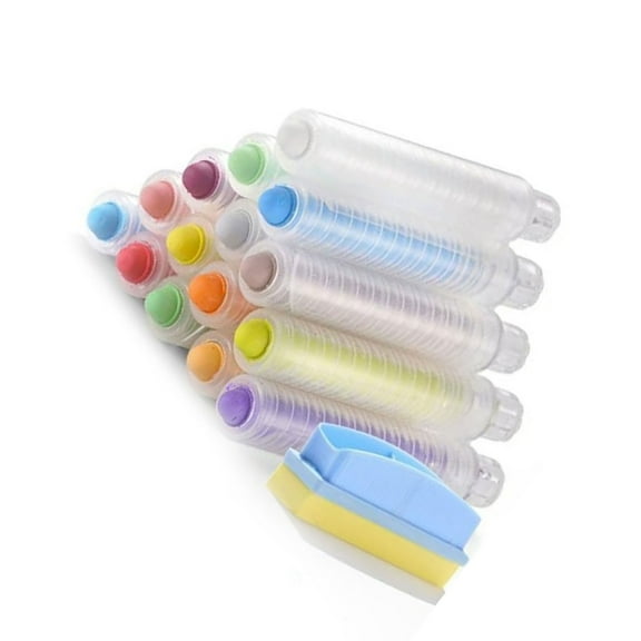 Jesscasday 15Pcs Colored Sidewalk Chalk with Chalk Holder Whiteboard Eraser