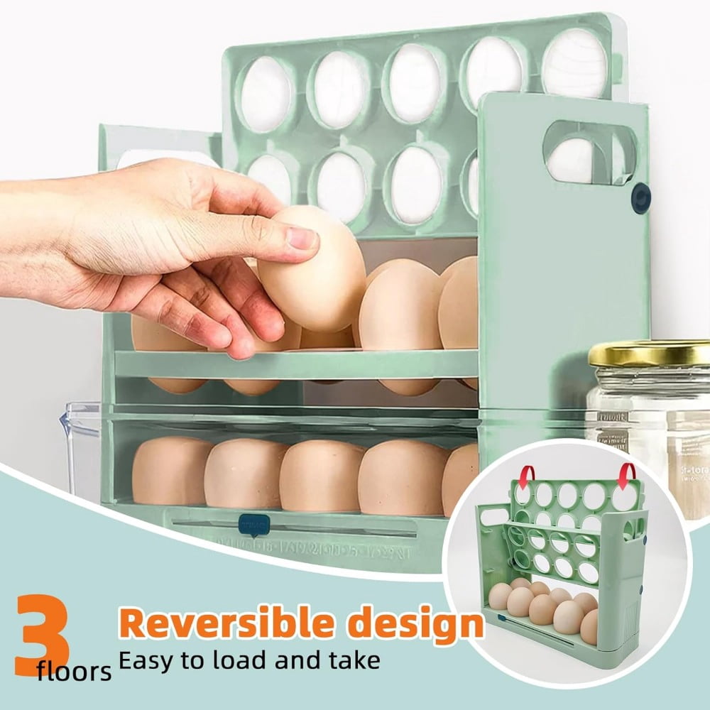 Egg Holder for Refrigerator, 30 Grid Egg Tray for Refrigerator 3 Layer Organizer Bins Reusable Egg Container for Refrigerator Side Door Plastic Egg Carton