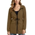 thumbnail image 4 of Feancey Hooded Rain Jackets for Women Drawstring Waist Waterproof Windbreaker Jacket Outdoor Lightweight Full Zip Raincoats Hiking Travel Jackets with Pockets Coffee L, 4 of 8