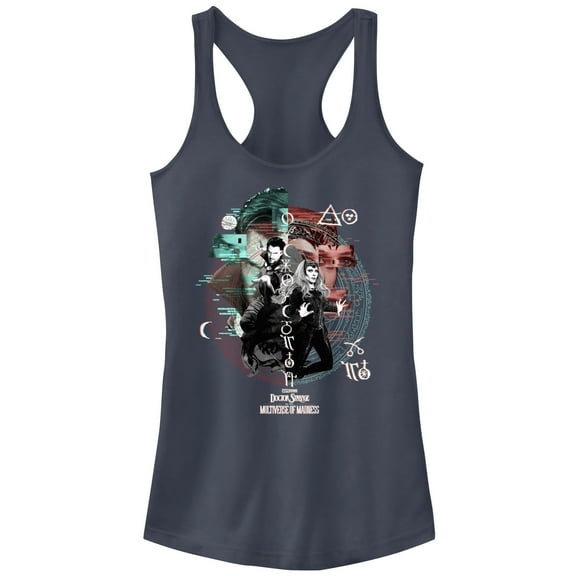 Junior's Marvel Doctor Strange in the Multiverse of Madness Wanda and Strange Glitch Racerback Tank Top Indigo X Small