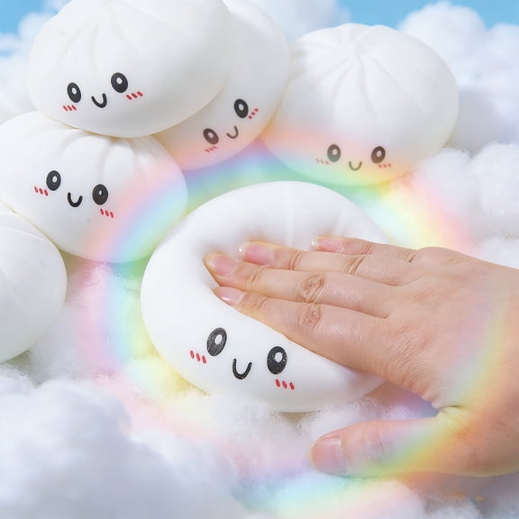 KOYPTL Squishies Dumpling Stress Balls for Adults Dumpling Squishies Toys for Kids Dumpling Fidget Sensory Toy Squeeze Dough Ball Stress Relief Toy Stretchy Stress Ball for ADHD Autism