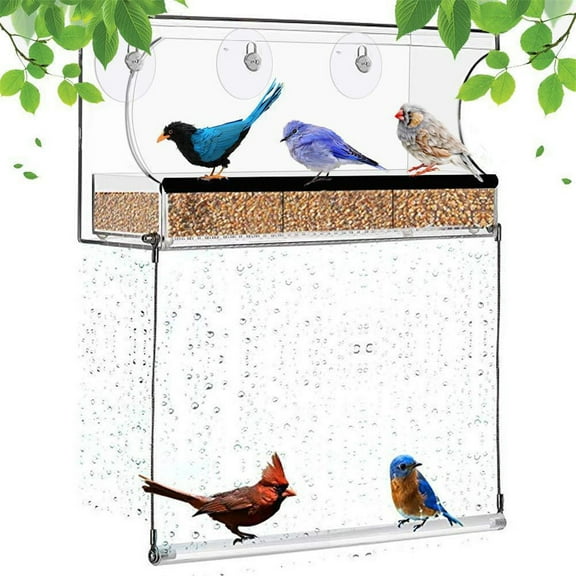Viflosae Window hanging bird feeder extended roof sliding feeding tray drainage device Hummingbird Feeders for Outdoors