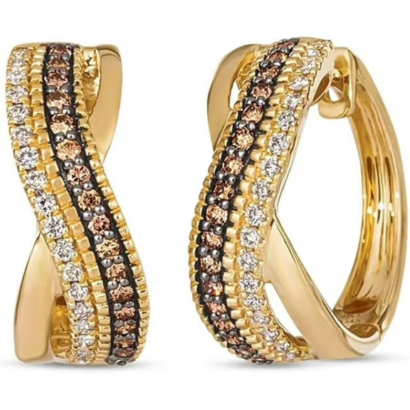 2.30 Ct Round Cut Brown QuartzClip On Hoop & Huggie Earring's 14K Yellow Gold Plated For Women's