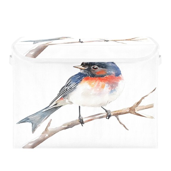 Storage Box With Lid 16.5x12.6x11.8In Foldable Stacked Household Storage Box Watercolor Bird