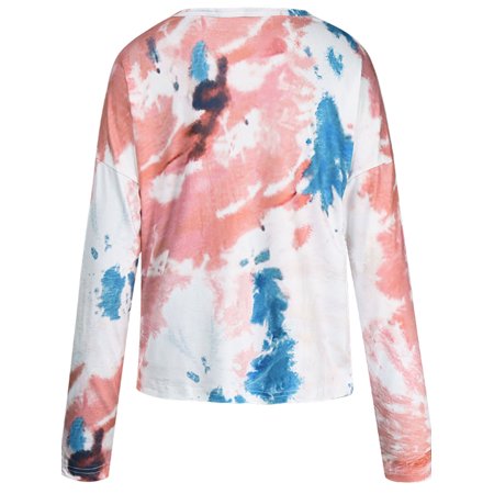 

2 Pcs Lady s Tie-dye Pajamas Set Long Sleeve Casual Pullover Loose Shorts