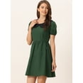 thumbnail image 3 of Vestido entallado y con vuelo de manga corta abullonada con cuello Peter Pan en contraste para mujer Verde Oscuro S, 3 of 6