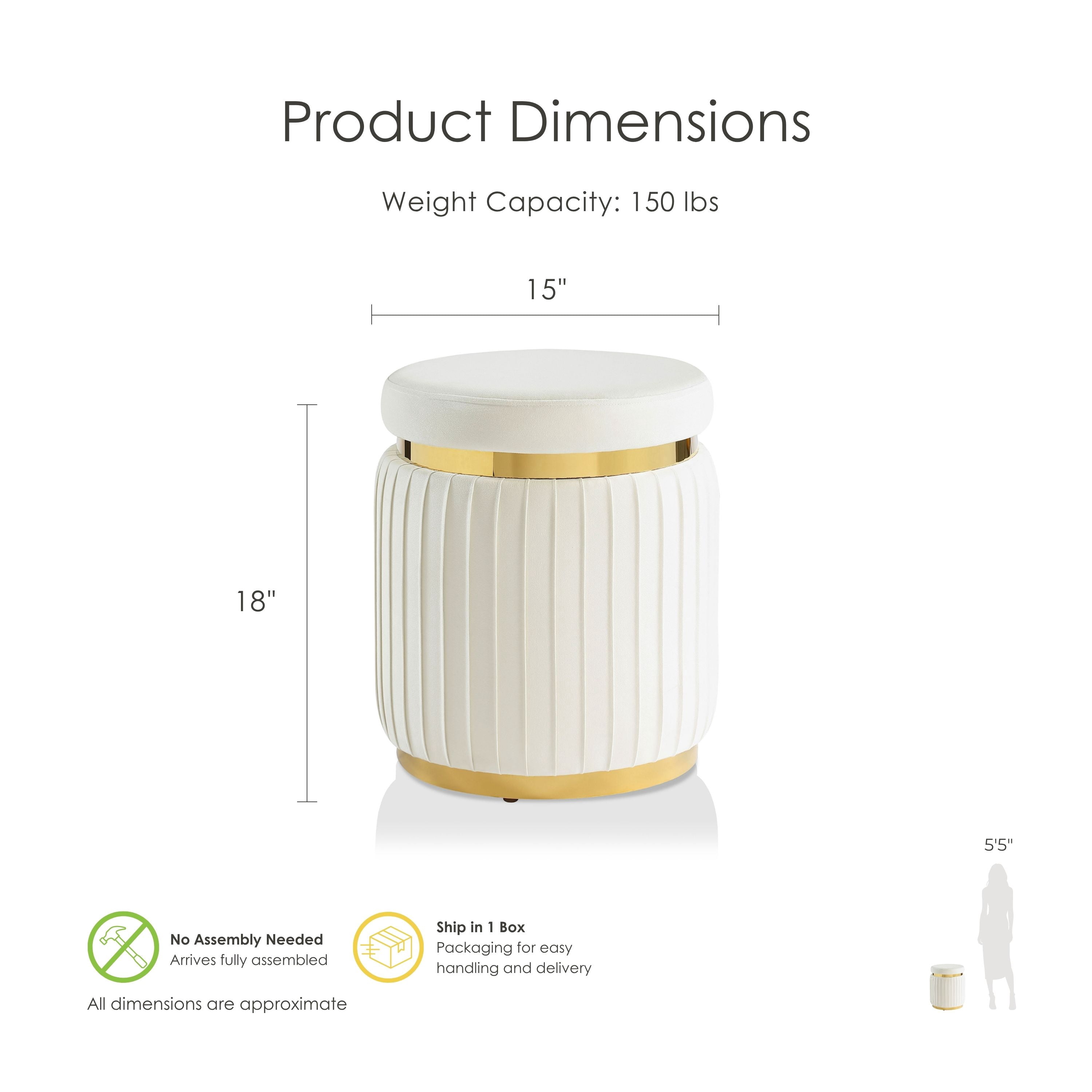 Furniture of America Rigi Modern 15" Upholstered Round Stool, White and Gold