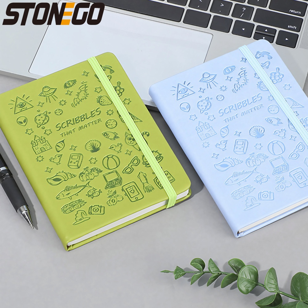 STONEGO Cartoon Doodle Cover Journal - A5 Size Notebook with Strap, Available in 6 Color Options - Perfect for Recording Life, Creativity, and Daily Thoughts,Fun and Functional Diary for All Ages